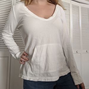 White V Neck Long Sleeve Pullover